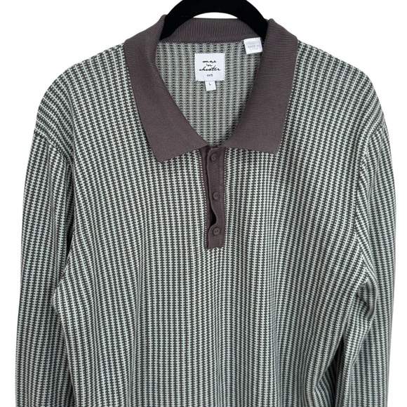 Max ‘n Chester Seafoam Green and Grey Geometric Long Sleeve Polo Size L - Picture 5 of 13
